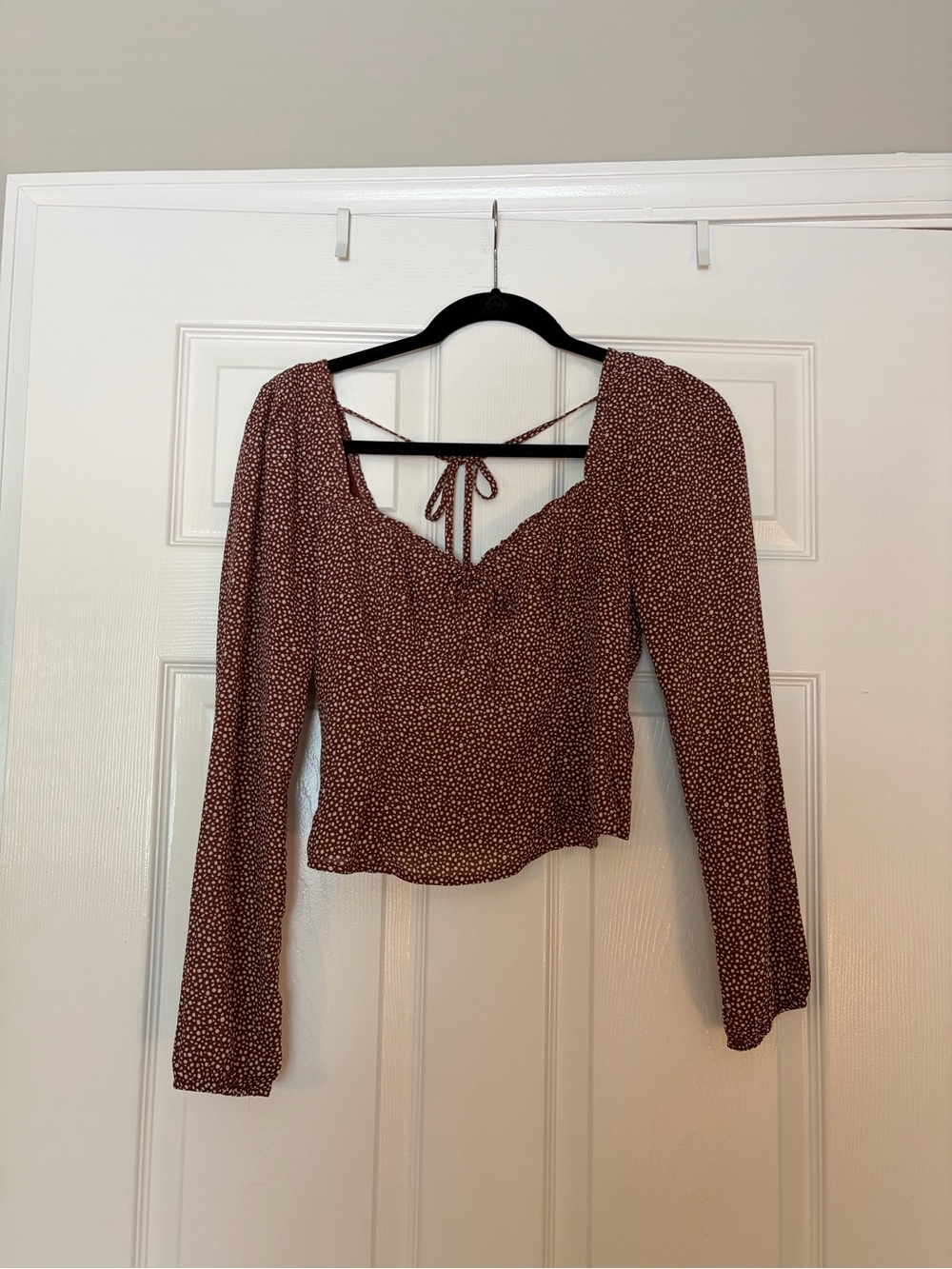 Abercrombie & Fitch Rust Brown Printed Long-Sleeve Tie-Back Top